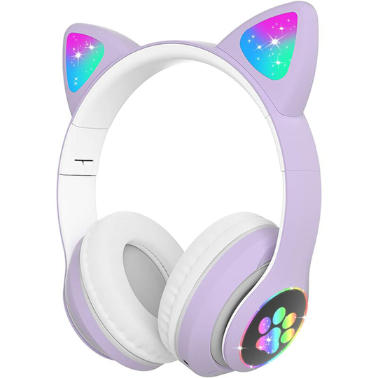 Thsinde - Bluetooth Headphones for Kids with Cat Ears, Woukksy Foldable Wireless Headphones with led Lights and Microphone, Over-Ear Headphones for