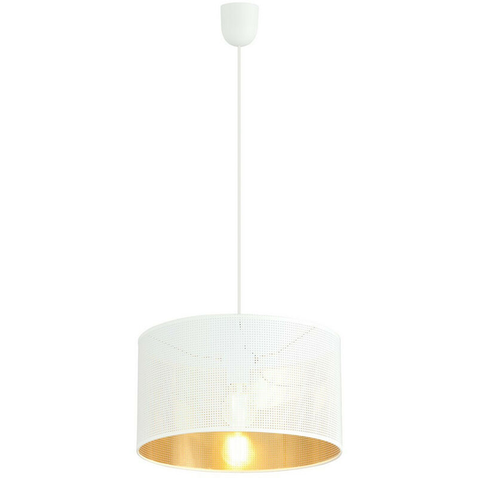 Emibig Aston Black Cylindrical Pendant Ceiling Light with White, Gold Fabric Shades, 1x E27