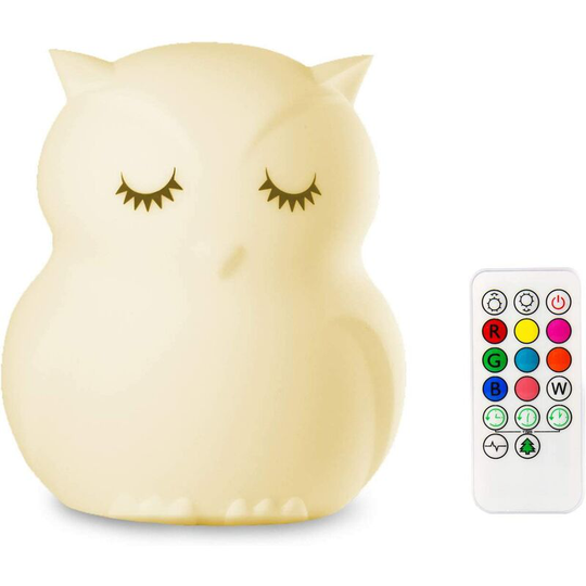 Aougo - Owl Night Light for Kids Baby Silicone Night Light led Nursery Lamp Dimmable Baby Night Light with Touch Sensor Remote Control Rechargeable 9