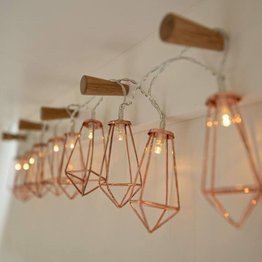 Aougo - Decorative Fairy Lights Rose Gold Wire 10 led Diamond Metal Warm White Lighting Battery Operated 1.80m