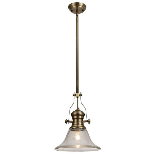 Luminosa Lighting - Telescopic Dome Ceiling Pendant E27 With 30cm Smooth Bell Glass Shade, Antique Brass, Clear