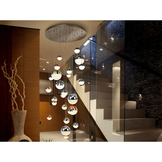 Schuller Lighting Uk - Schuller Sphere - Dimmable 27 Light Integrated led Light Pendant Light Cluster Drop, Chrome Copper, Satin Brass, Bluetooth