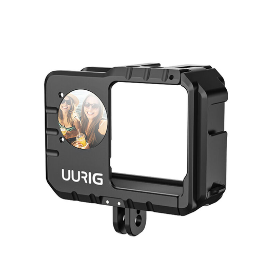 Uurig - Sports Camera Video Cage with Dual Cold Shoe Mounts Selfie Mirror Protective Frame Camera Cage Vlog Accessories