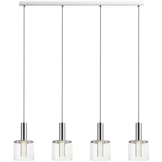 Spring Contemporary led Bar Pendant Ceiling 4 Cylindrical Light Chrome, Glass 3000K