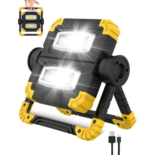 Aougo - Rechargeable Led Floodlight, 3 Lighting Modes 2 cob Waterproof Portable Led Flood Light, 360° Rotation 1400LM Construction Site Lamp for