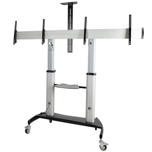 StarTech.com Dual TV Cart for 37-60in VESA TVs up to 110lb/50kg each - Height Adjustable TV Mount Mobile Display Cart w/ Equipment Shelves - Rolling TV Cart on Wheels - Rolling TV Stand