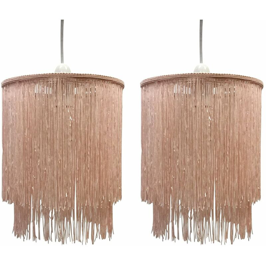 Pair of Pink 2 Tier Tassel Light Shades - Pink string