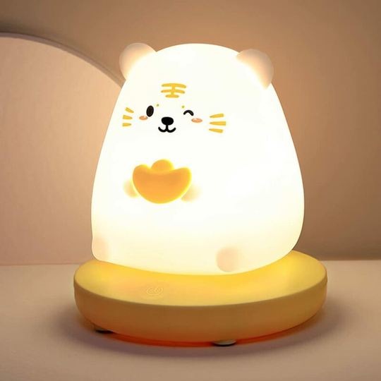 LED night light for kids, cute tiger night light, soft silicone night light with touch sensor, portable silicone LED light
