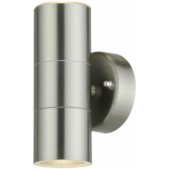 First Choice Lighting - Blaze - Stainless Steel Outdoor Up Down Wall Light - Brushed stainless steel and clear glass