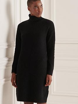 Superdry Studios Funnel Neck Knit Dress - Black, Black, Size 8, Women