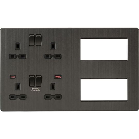 Knightsbridge - Screwless Combination Plate with Dual usb fastcharge a+c - Smoked Bronze 230V IP20