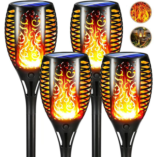 Aougo - Solar Flame Lights Outdoor, 4 Pack 33 led Solar Flame Lights Waterproof, Solar Powered Torch Lights for Garden, Patio, Paths, Lawn