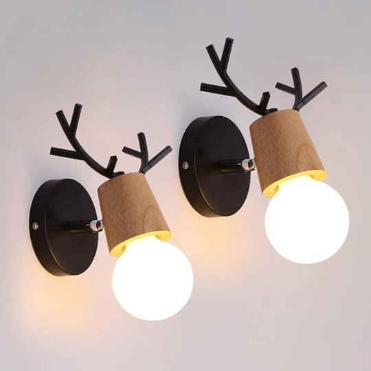 Aougo - Retro Wall Sconce 2 Pack, Creative Design Antler Wooden Wall Lamp, Vintage Metal Wall Lighting, Adjustable Indoor Wall Lamps for Living Room,