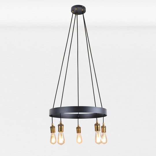 Matt Black 5 Light Medieval Fitting - Matt black with antique brass plate detail