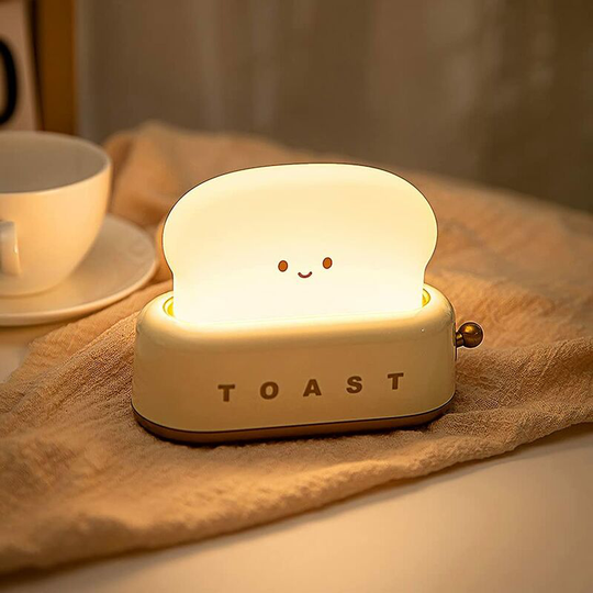 Aougo - Toast Bread led Night Light, Cute Night Light usb Rechargeable and Timer Night Light Funny Kawaii Portable Bedroom Bedside Sleep Lamp Dorm