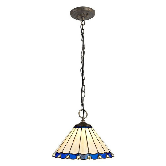 Luminosa Lighting - 3 Light Downlighter Ceiling Pendant E27 With 30cm Tiffany Shade, Blue, Crystal, Aged Antique Brass