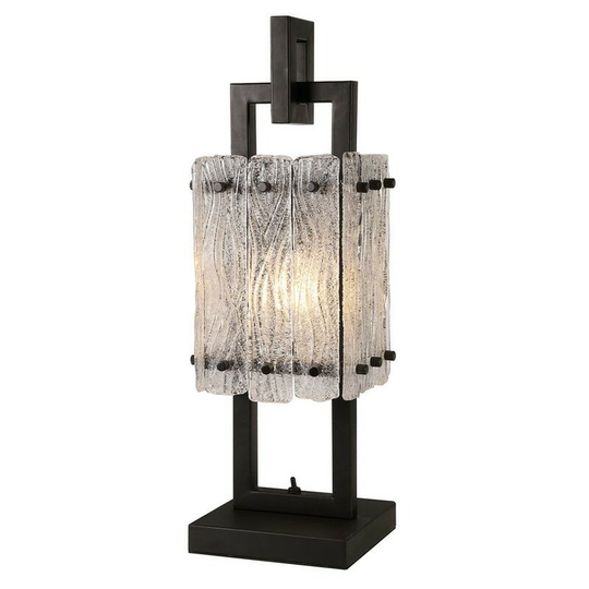 Luminosa Lighting - Table Lamp, 1 Light E27, Matt Black, Crystal Sand Glass