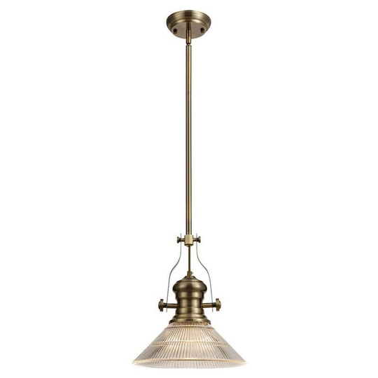 Luminosa Lighting - Telescopic Dome Ceiling Pendant E27 With 30cm Cone Glass Shade, Antique Brass, Clear