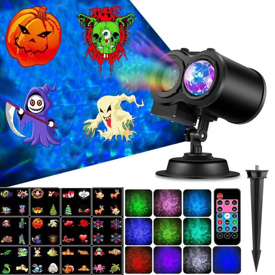Readcly - Christmas Projection Lamp, 12 Slides+10 Colors led Wave Light Projector IP65 Outdoor with Remote Control Projector for Christmas,