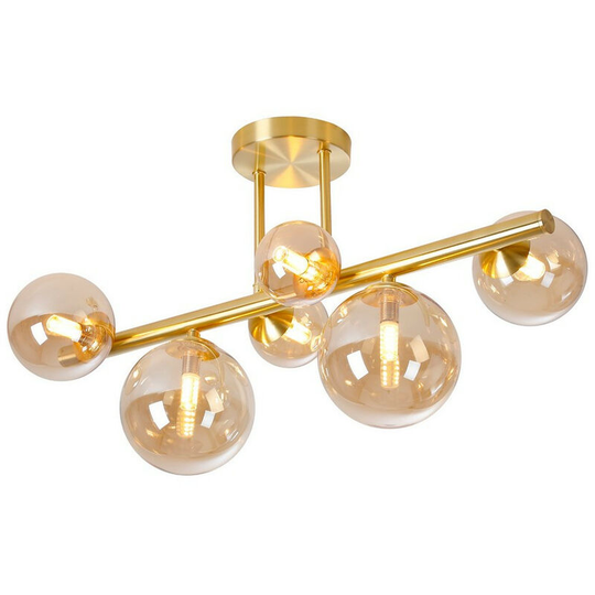 Luminosa Marshall Semi Flush Ceiling Lamp, 6 Light G9, Satin Gold, Amber Plated Glass