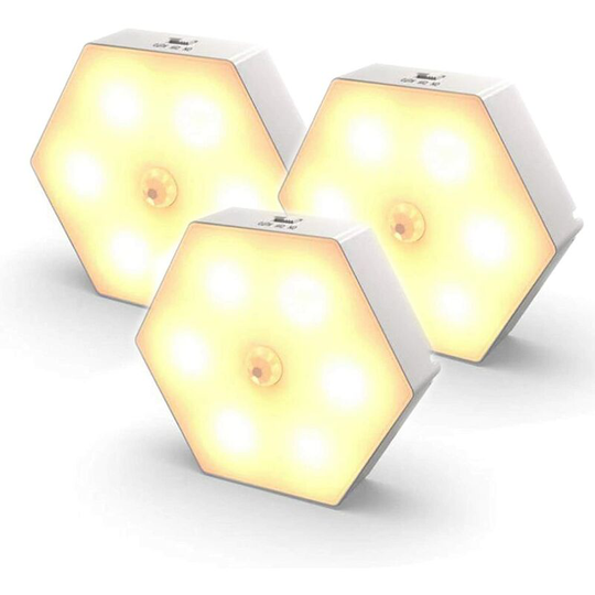 Aougo - Motion Sensor Night Light [3 Pack], with On/Off led Night Light, Bedroom/Cabinet Lamp, led Night Light, Wireless led Lamp.