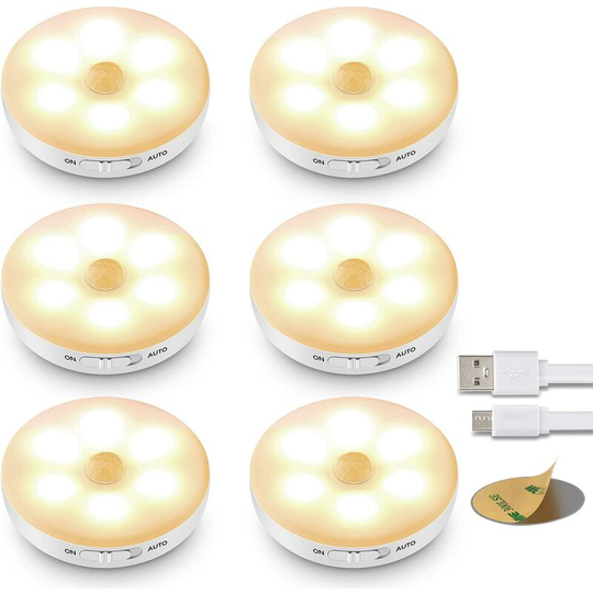 Aougo - Pack Motion Sensor led Lights, Rechargeable Battery led Lights, Magnetic Adhesive Strip Lighting for Cabinet Lighting, Stairs, Kitchen
