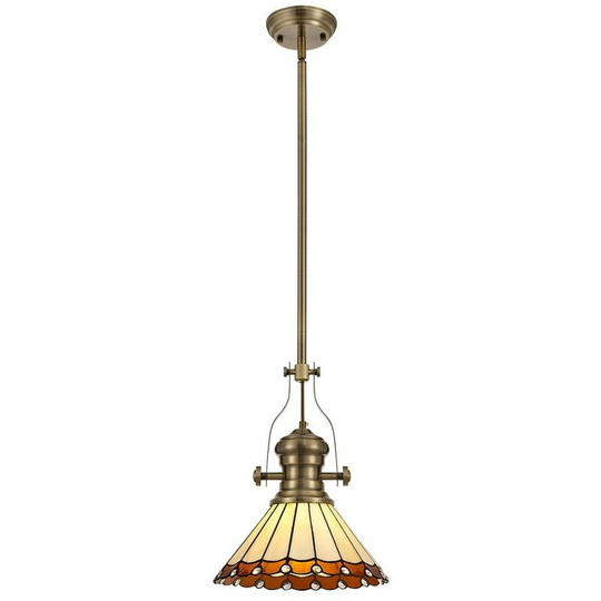 Luminosa Lighting - 1 Light Telescopic Ceiling Pendant E27 With 30cm Tiffany Shade, Antique Brass, Amber, Crystal