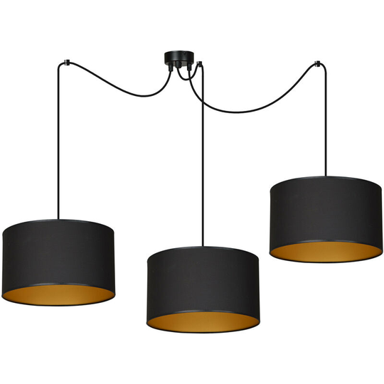 Emibig Lighting - Emibig Roto Black/Gold Pendant Ceiling Light with Black,Gold Fabric Shades, 3x E-27