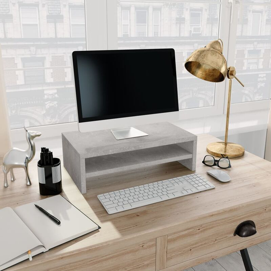 Devenirriche - Monitor Stand Concrete Grey 42x24x13 cm Chipboard - Grey