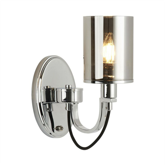 Searchlight Catalina - 1 Light Indoor Candle Wall Light Chrome, Smokey Glass, E14