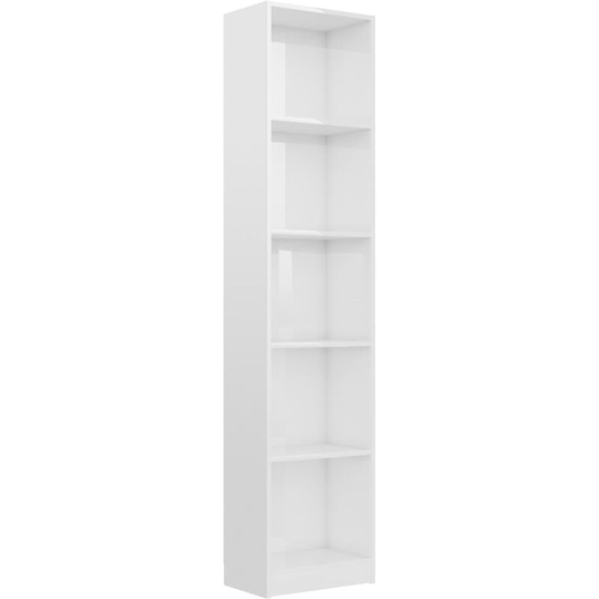 5-Tier Book Cabinet High Gloss White 40x24x175 cm Engineered Wood vidaXL - White