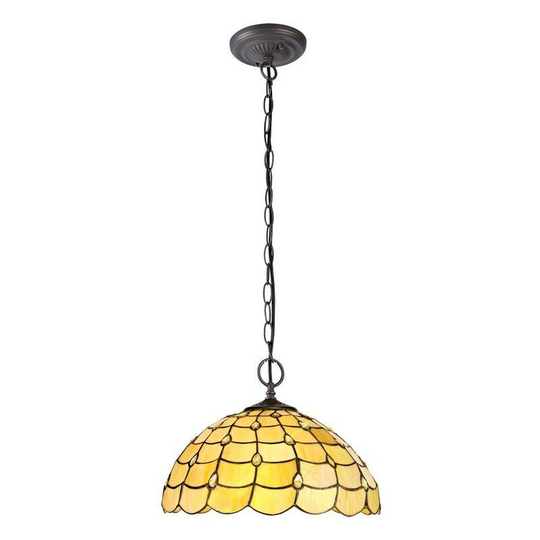 Luminosa Lighting - 2 Light Downlighter Ceiling Pendant E27 With 40cm Tiffany Shade, Beige, Clear Crystal, Aged Antique Brass
