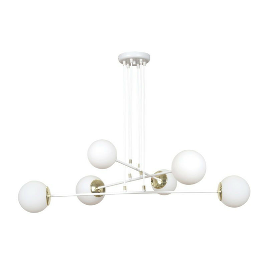 Emibig Ognis White Globe Multi Arm Pendant Ceiling Light with White Glass Shades, 6x E27