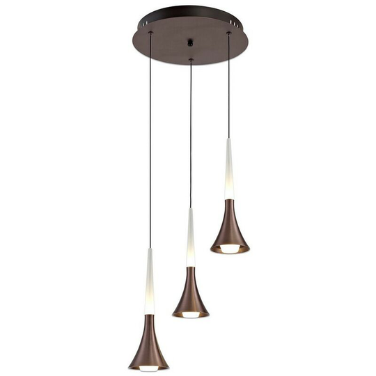 Luminosa Lighting - 3 Light Round Ceiling Cluster Pendant, 3 x 5W led, 3000K, 447lm, Satin Brown