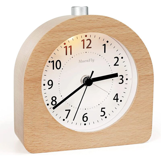 Aougo - Alarm Clock Battery Operated Snooze Function Alarm Clock Travel Wood Luminous Analog Alarm Clock Silent No Ticking Needle Clock Rising Sound