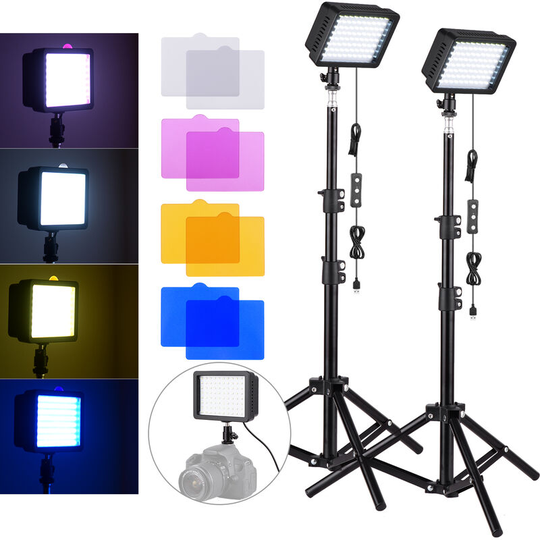 Andoer - Mini usb led Light Kit Including 10W 5600K led Video Light Panel * 2 + 100cm/39.4inch Tripod Light Stands * 2 + Flexible Ballhead Adapter *