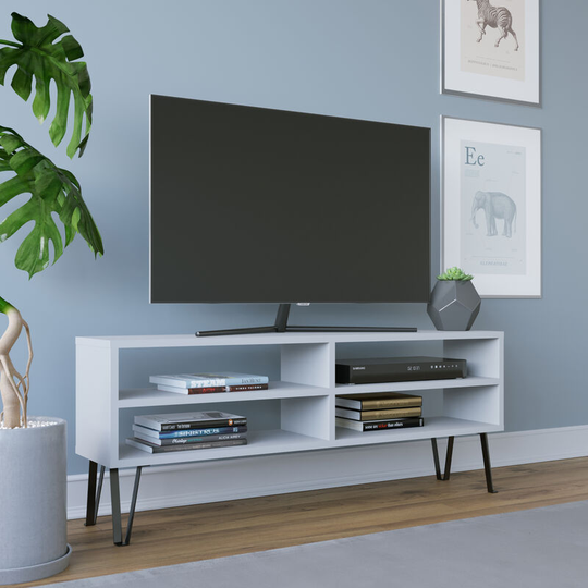Farrar Modern tv Stand tv Unit tv Cabinet Multimedia Centre with Open Shelves - White - Decorotika