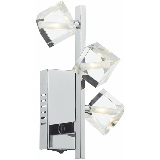 First Choice Lighting - Union 3 Light Glass Wall Light - Polished chrome plate and clear crystal glass