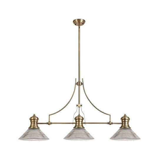 Luminosa Lighting - 3 Light Telescopic Ceiling Pendant E27 With 30cm Cone Glass Shade, Antique Brass, Clear