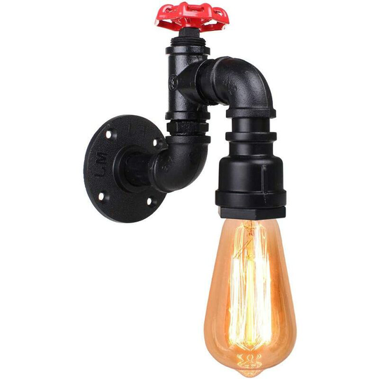 Aougo - Retro Industrial Water Pipe Wall Sconce E27 with Vintage Style Creative Wind Lighting Decorations (Black-1pcs)