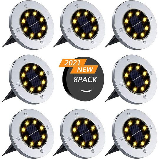 Aougo - Outdoor Solar Lights, 8 Pieces Solar Lights Outdoor Waterproof 8LED Recessed Solar Lights for Walkway (Warm White)