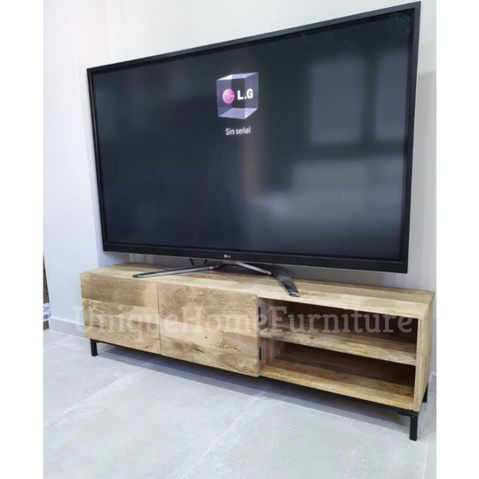 Unique-home-furniture - Industrial tv Stand Rustic Solid Wood Cabinet Large Vintage Unit Storage Media