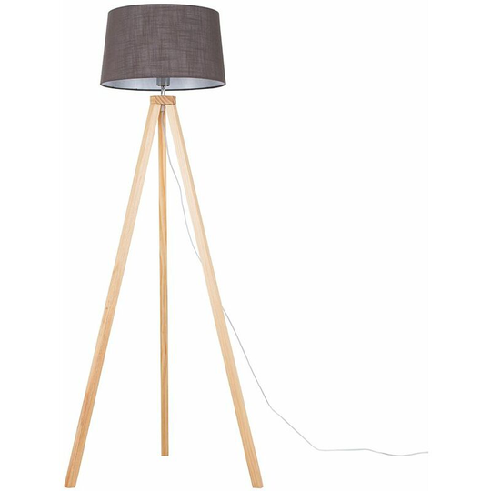Barbro Tripod Floor Lamp in Light Wood with Doretta Shade - Dark Grey - Including led Bulb