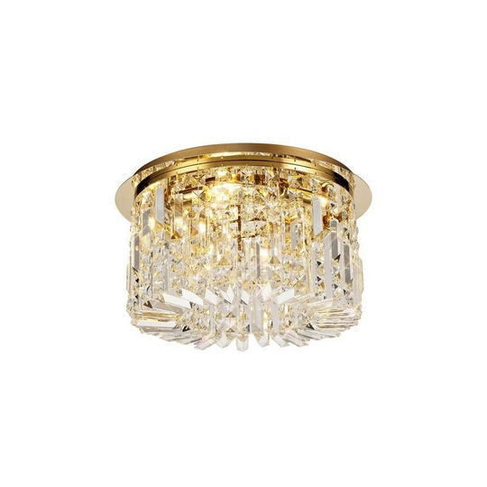 45cm Round Flush Chandelier, 5 Light E14, Gold, Crystal - Luminosa Lighting