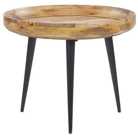 Coffee Table Mango Wood Top Metal Tripod Base Light Wood Black Edna - Light Wood