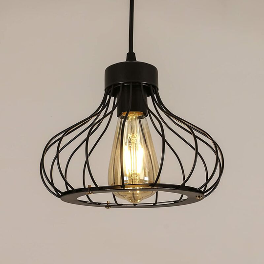 Aougo - Industrial Pendant Light Fixture E27 Vintage Metal Pendant Lights Vintage Black Lamp Cage Ceiling Lighting Metal Shade for Restaurant Living