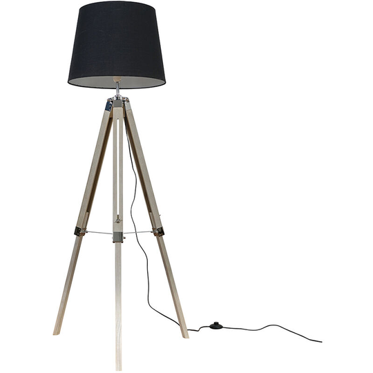 Clipper Tripod Floor Lamp in Light Wood with Large Aspen Shade - Black