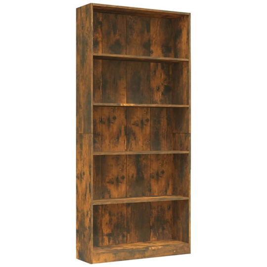 5-Tier Book Cabinet Smoked Oak 80x24x175 cm Engineered Wood Vidaxl Brown