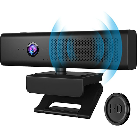 Full hd 1080P Computer Camera with 4 Built-in Omnidirectional Microphones and Speaker for Video Conference Streaming, usb External Webcam with