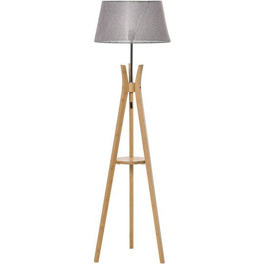 Tripod Floor Lamp Light E27 Base w/ Fabric Shade Storage Shelf, Grey - Grey - Homcom